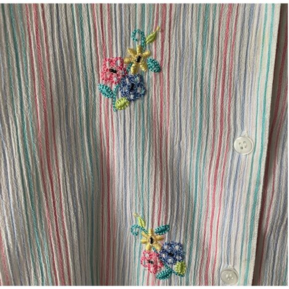 Vintage Striped Button-Down Short-Sleeve Shirt w/ Floral Stitching and Beading - Picture 5 of 5